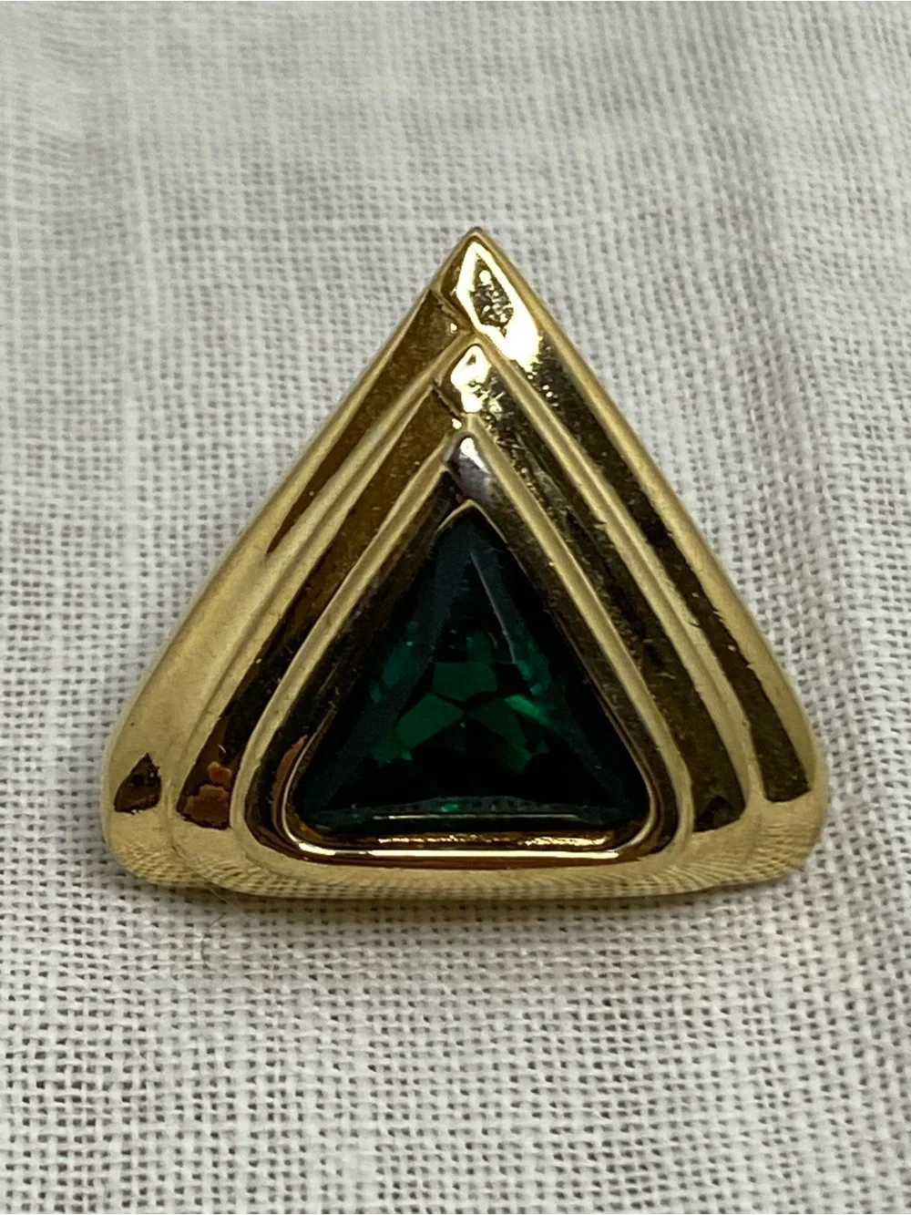 Vintage SAL Single Clip On Earring Green Emerald Tone Crystal Gold Tone Triangle